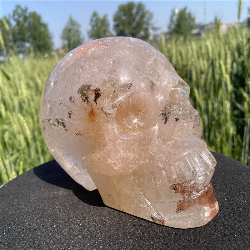 5.28LB Natural Clear Quartz Skull Carved Crystals Skull Statue Reiki Healing
