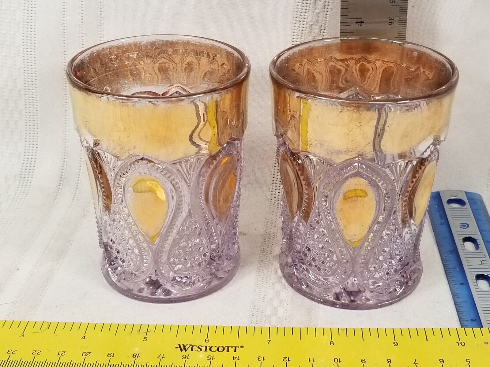 EAPG US Glass Co New Jersey 1930s Barware Lot Of 2 Purple Gold Accent