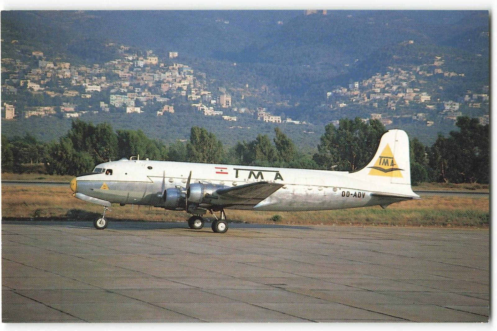 Postcard Airline TMA TRANS MEDITERRANEAN AIRWAYS Douglas DC-4 OD-ADV CC10.