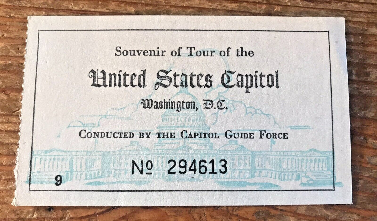 Vintage Souvenir of Tour Of The United States Capitol Building Ticket Stub