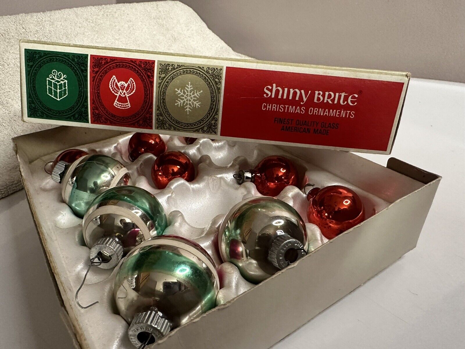 Lot VTG Shiny Brite Glass Ornaments Made in USA w/ Vintage Original Box