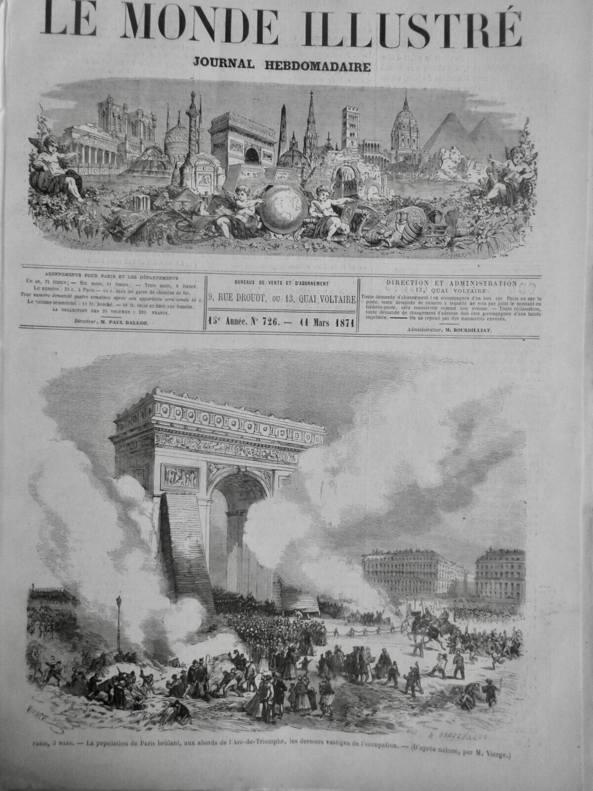 1871 PARIS ARC DE TRIUMPH 3 ANTIQUE NEWSPAPERS