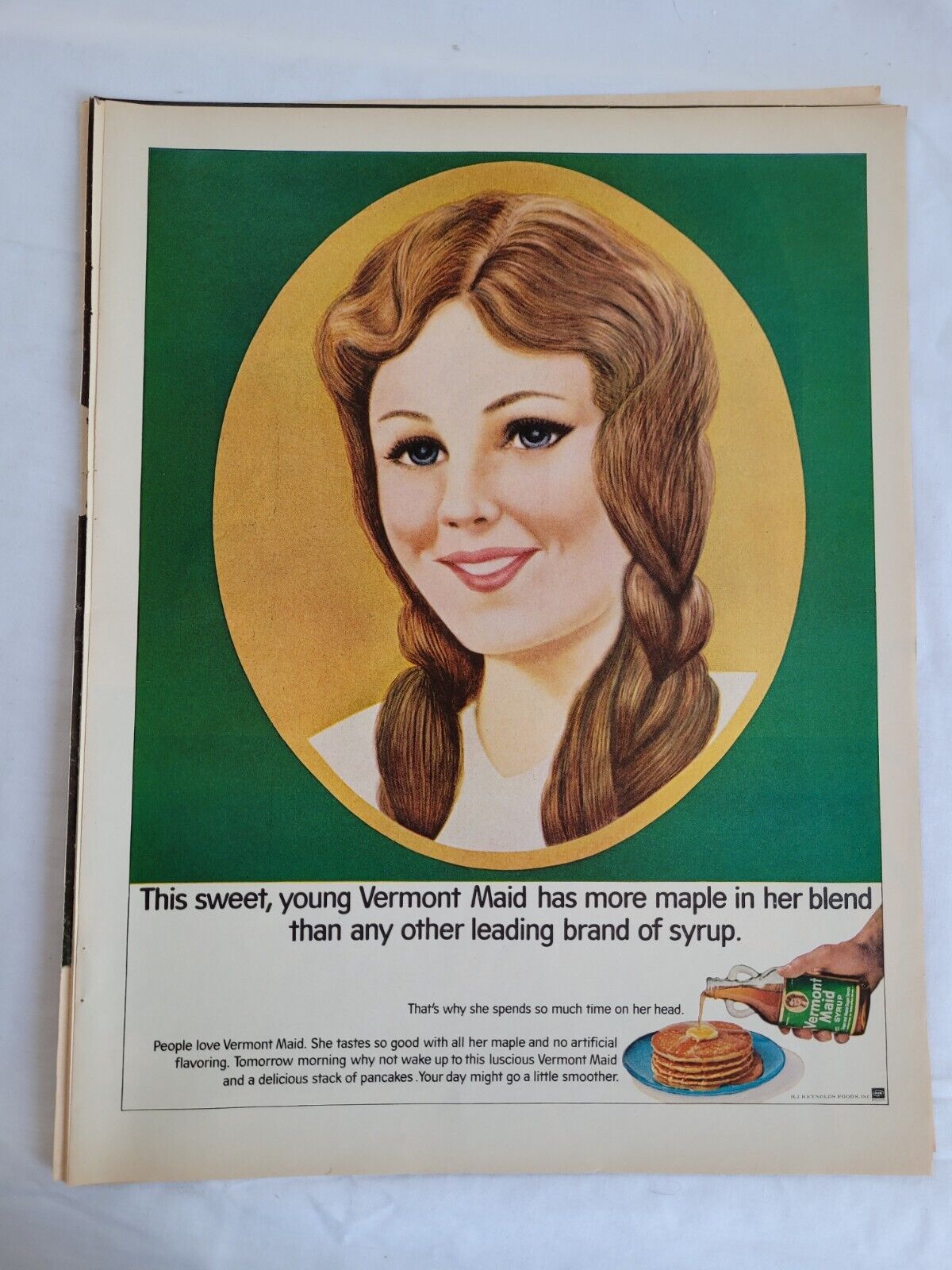 VTG 1967 Orig Magazine Ad Sweet Young Vermont Maid Syrup Has More Maple