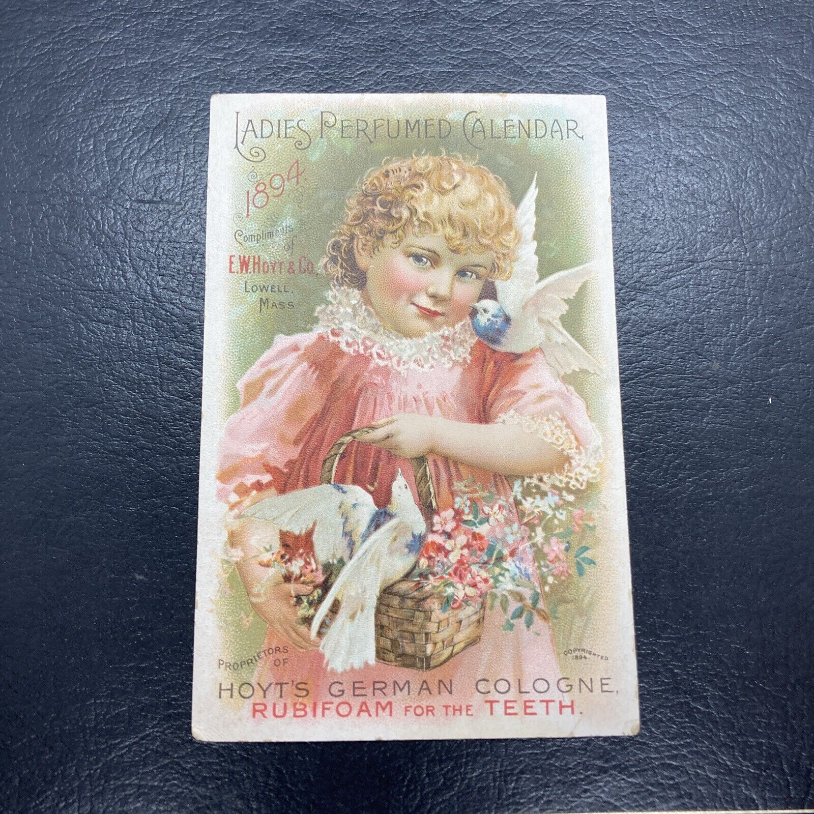 Antique Trade Card 1894 Perfumed Calendar Lowell Mass German Cologne Rubifoam