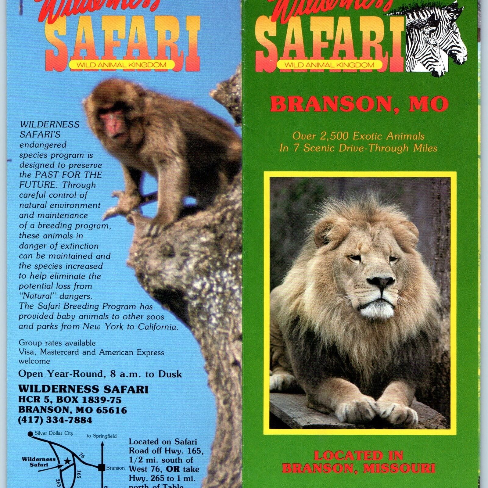 c1980s Branson MO Wilderness Safari Brochure Advertising Zoo Vacation Map Vtg 8E