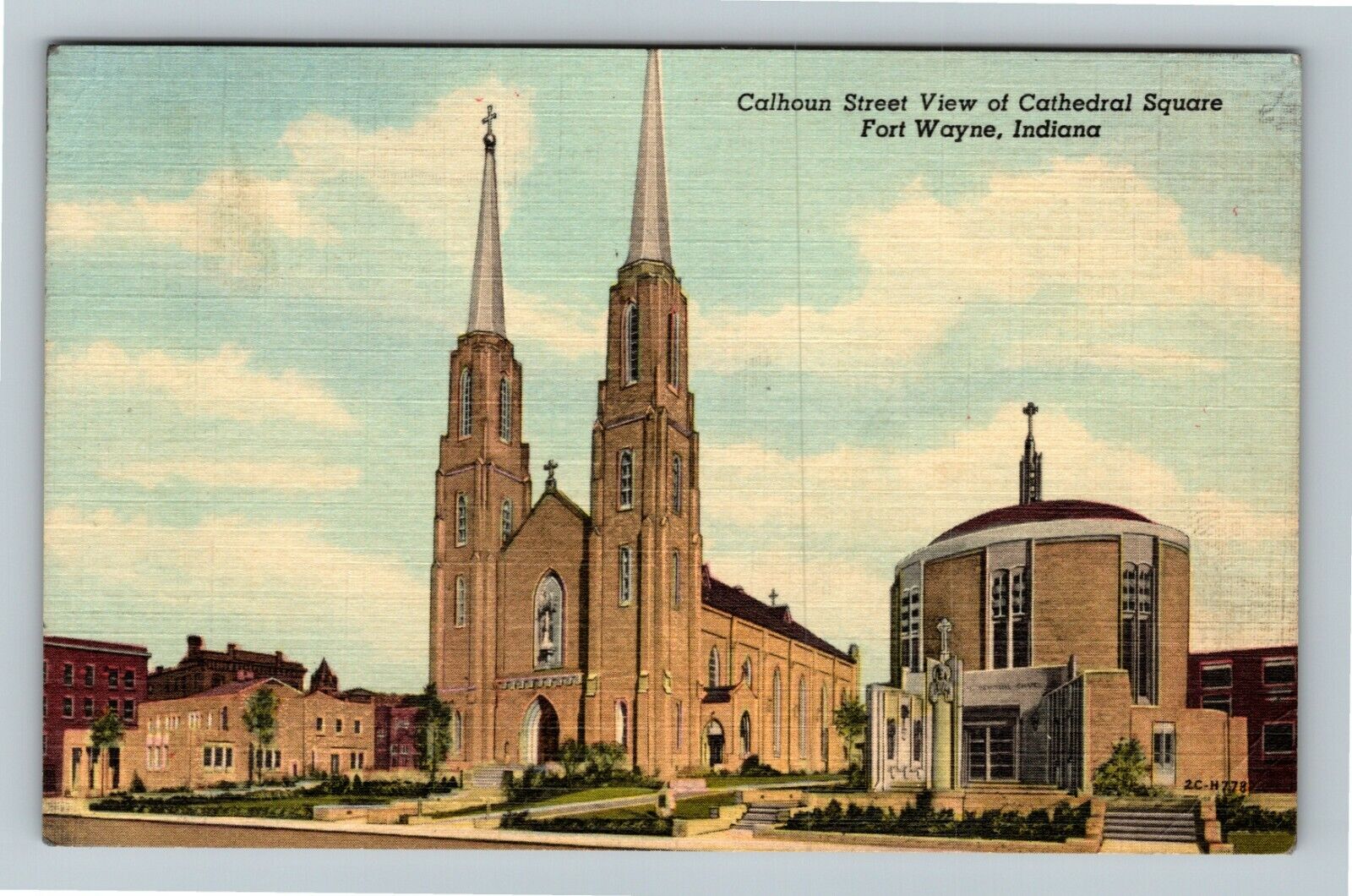 Fort Wayne IN Indiana, Calhoun Street Of Cathedral Square Vintage Postcard