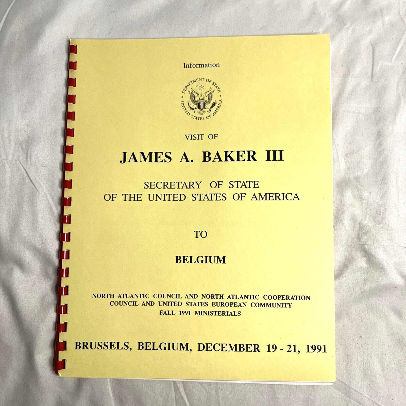 US State Department Booklet Itinerary James Baker Belgium Embassy Visit  1991