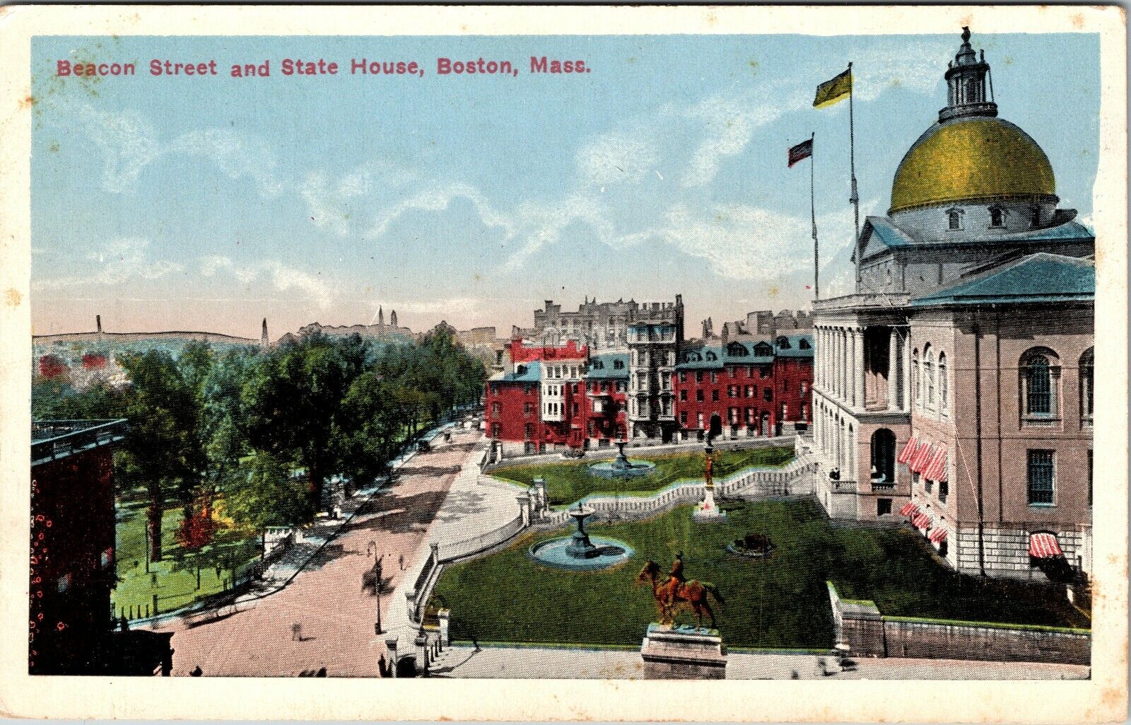 Beacon Street & State House Boston Massachusetts MA Antique Postcard Beacon Hill