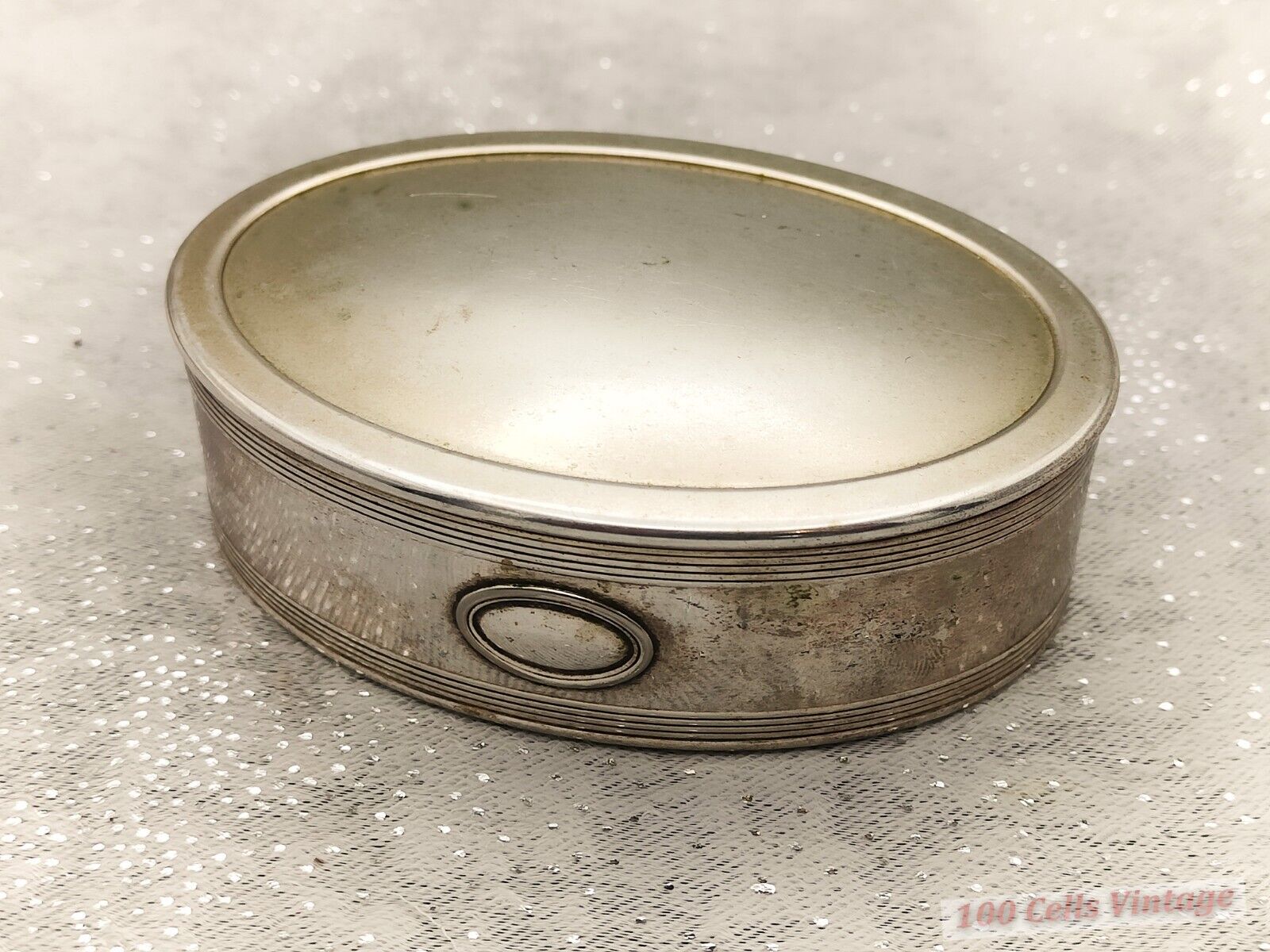 Minimalist Oval Silver Tone Olri Small Vintage Metal Jewellery/Trinket Box-C5