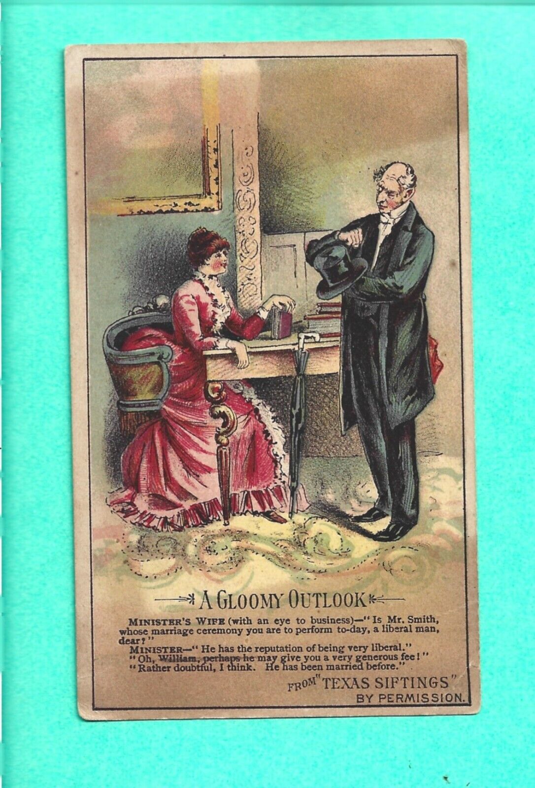Arbuckles Coffee Vintage Ad Trade Card NY Humor Minister Top Hat Pretty Lady