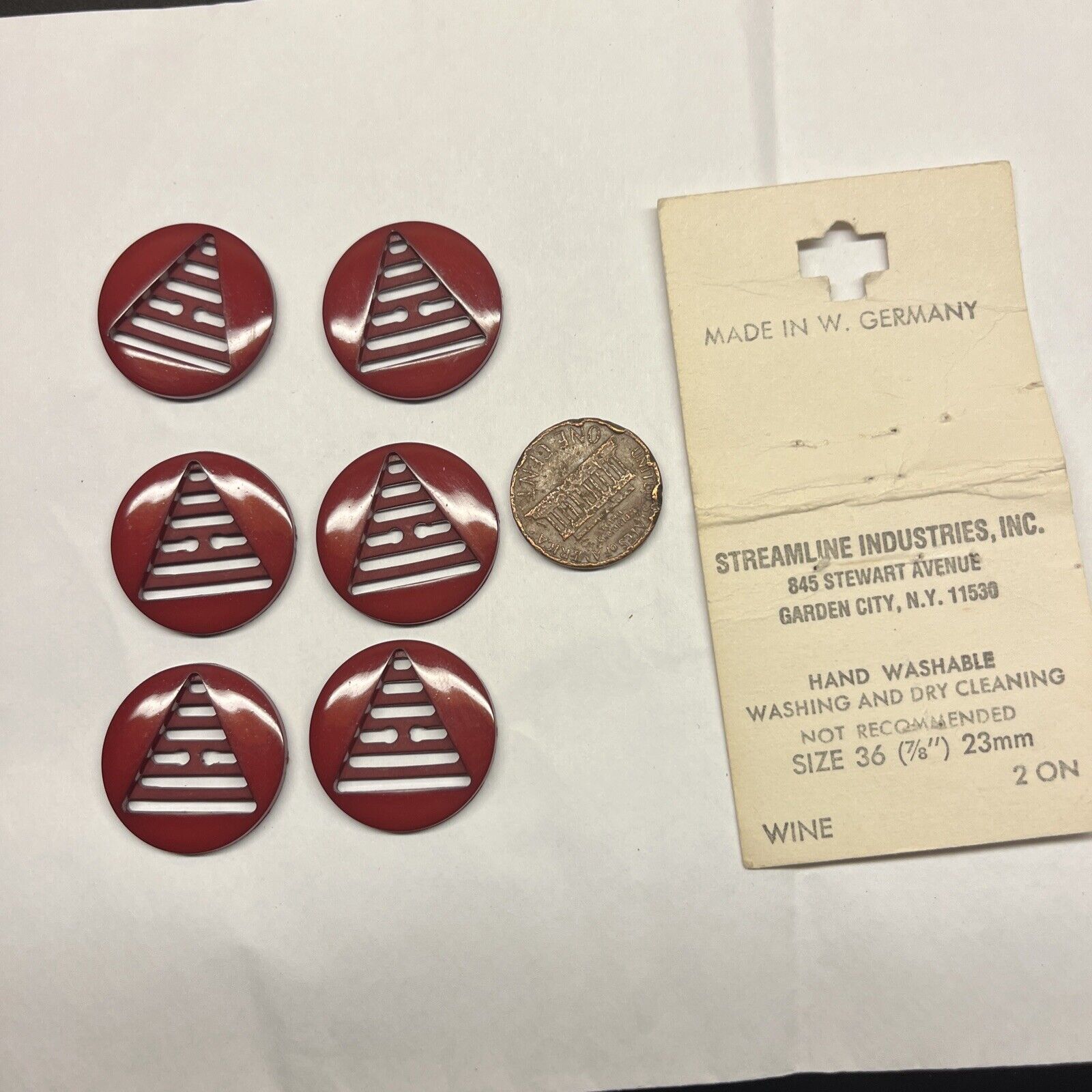 vintage streamline novelty Christmas Tree buttons, 6 ct, 7/8”