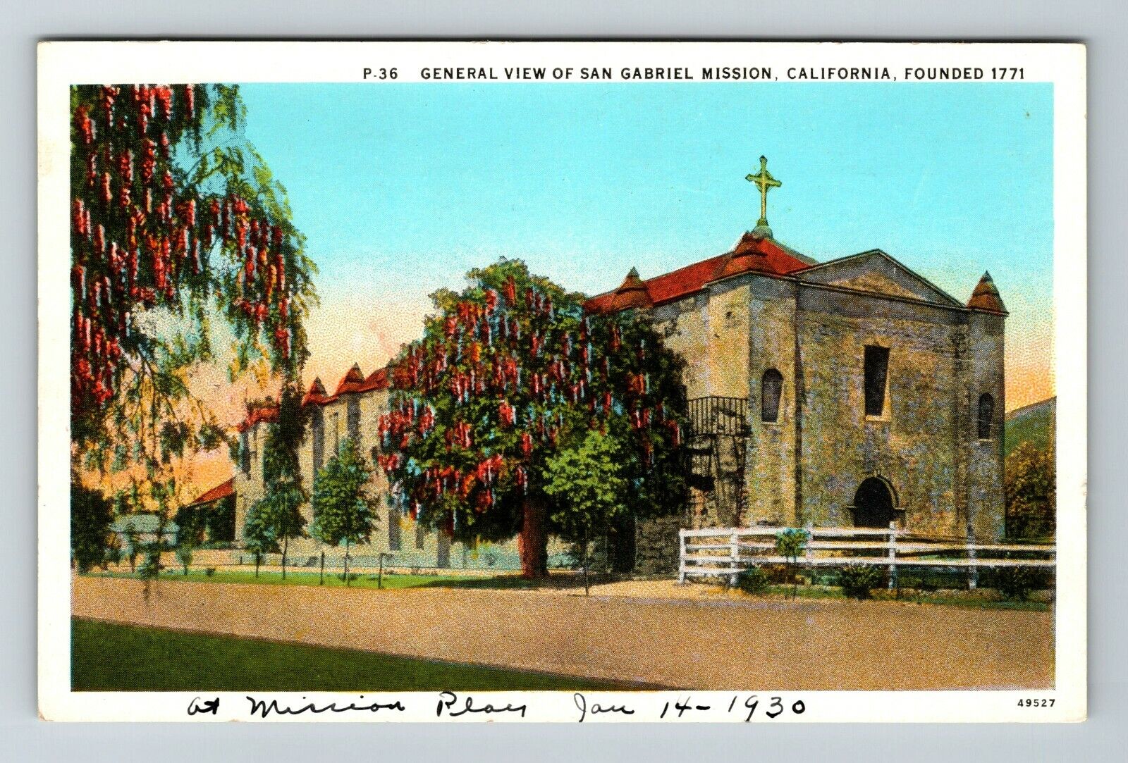 San Gabriel Mission CA-California, General View Vintage Souvenir Postcard