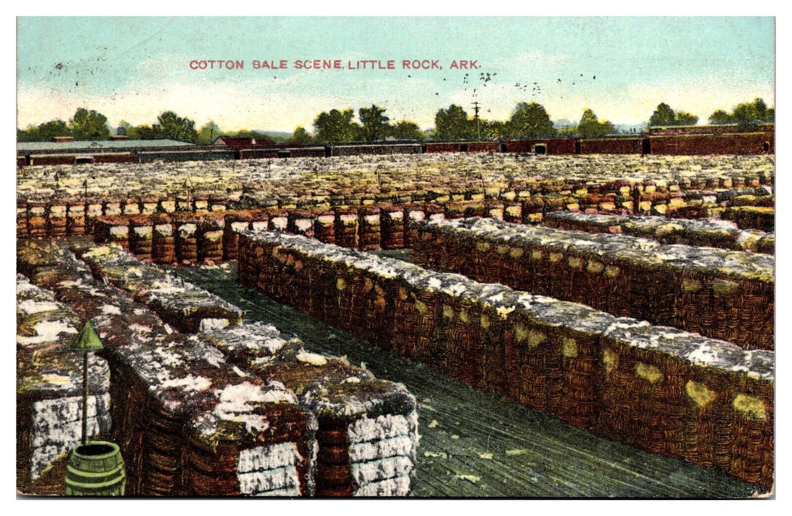 1913 Cotton Bale Scene, Little Rock, AR Postcard