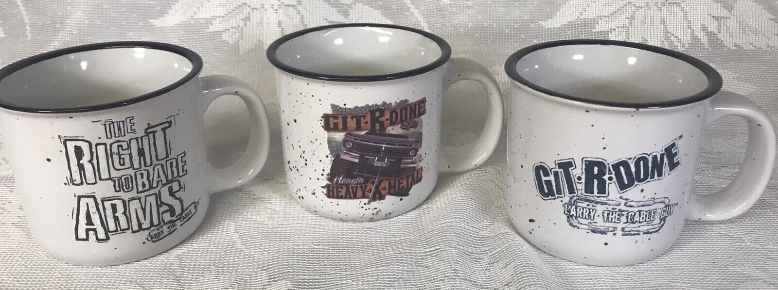 Set Of 3 Larry The Cable Guy Git-R-Done 16oz Mug Set Right To Bare Arms