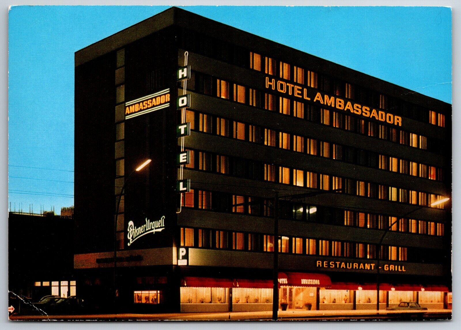 Hotel Ambassador Hamburg Germany Exterior Evening View Vintage 6x4 Postcard