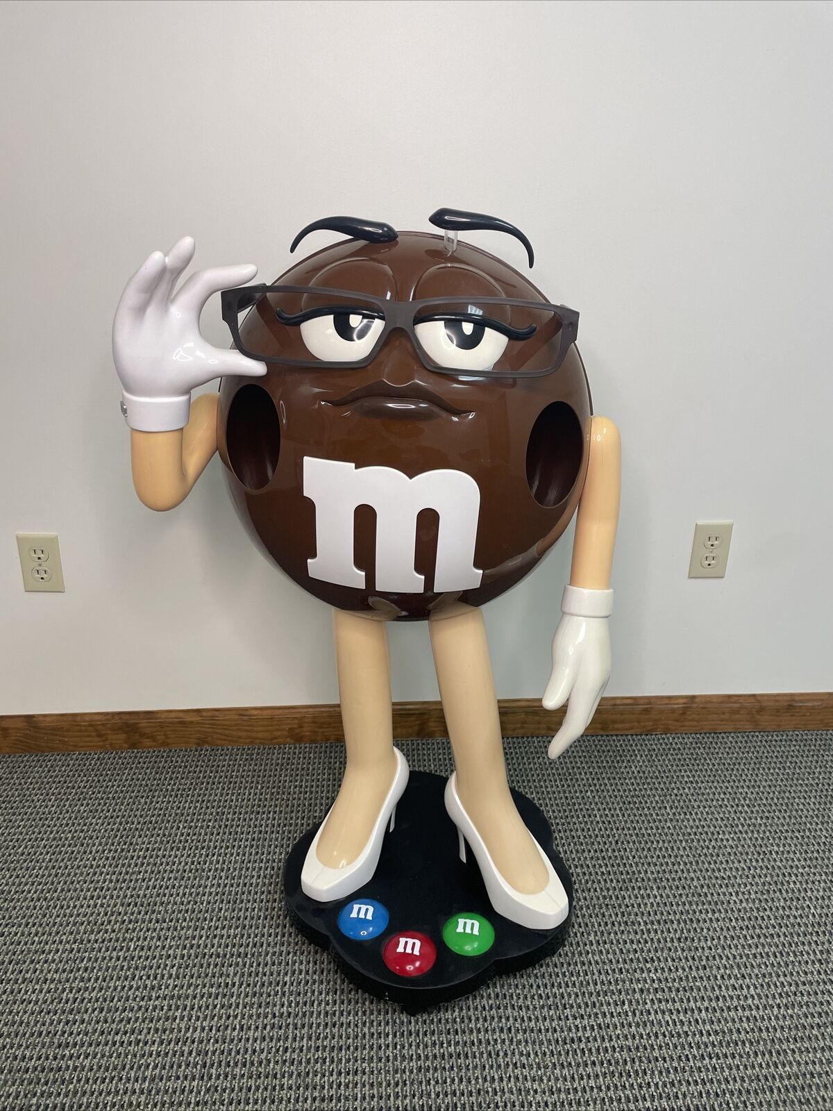 41” M&M Chocolate Lady Brown Store Candy Display Character on Wheels Collectible