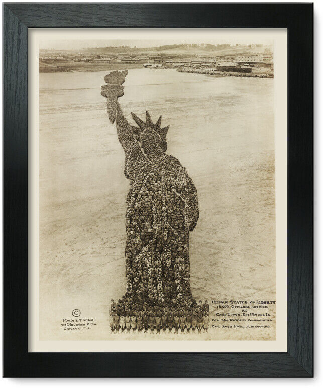 Framed Print: Human Statue of Liberty, 18,000 Soldiers, Camp Dodge, 1918