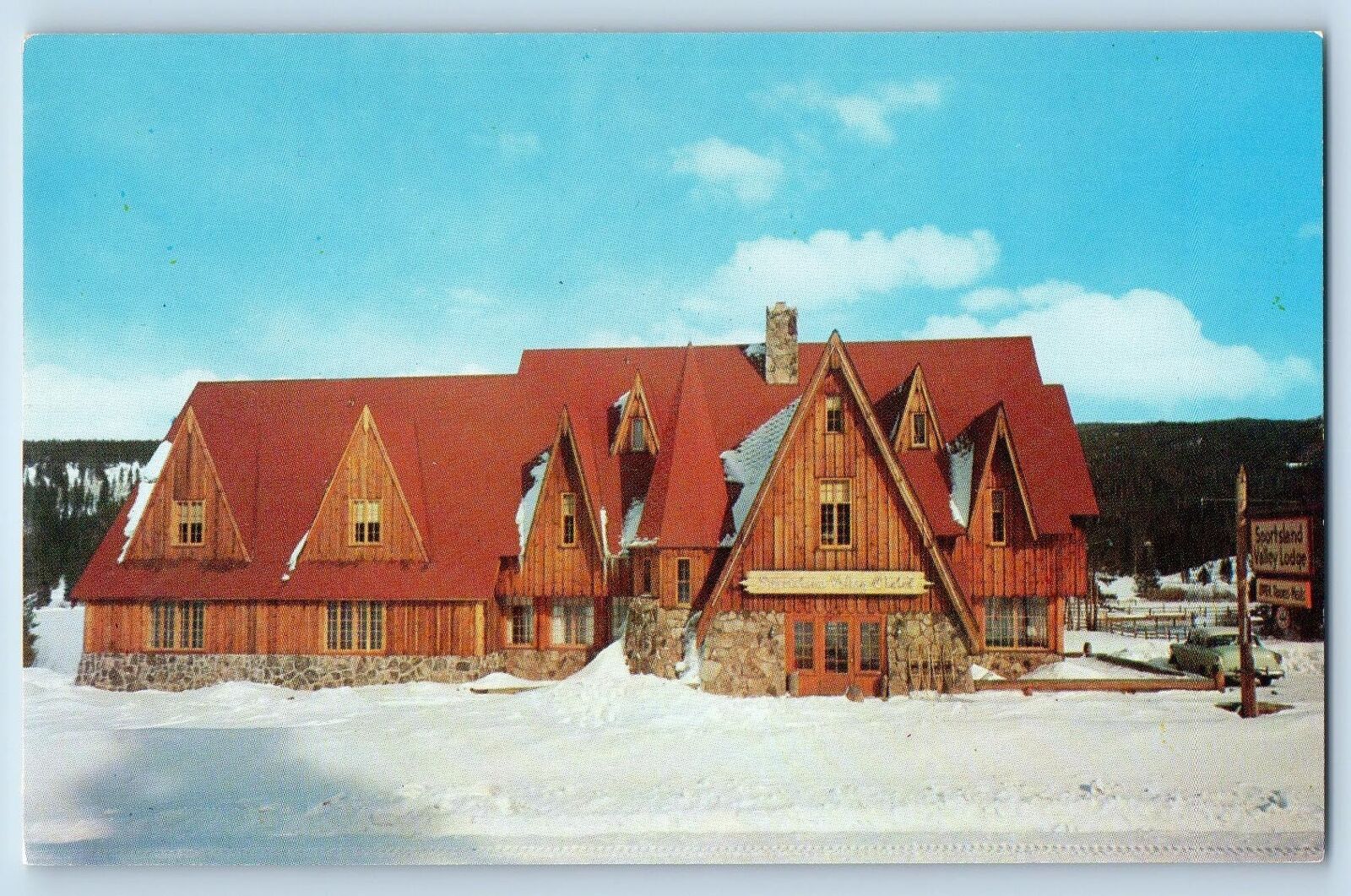 Winter Park Colorado CO Postcard Sportsland Ski Chalet Sleigh Rides c1960\'s Snow