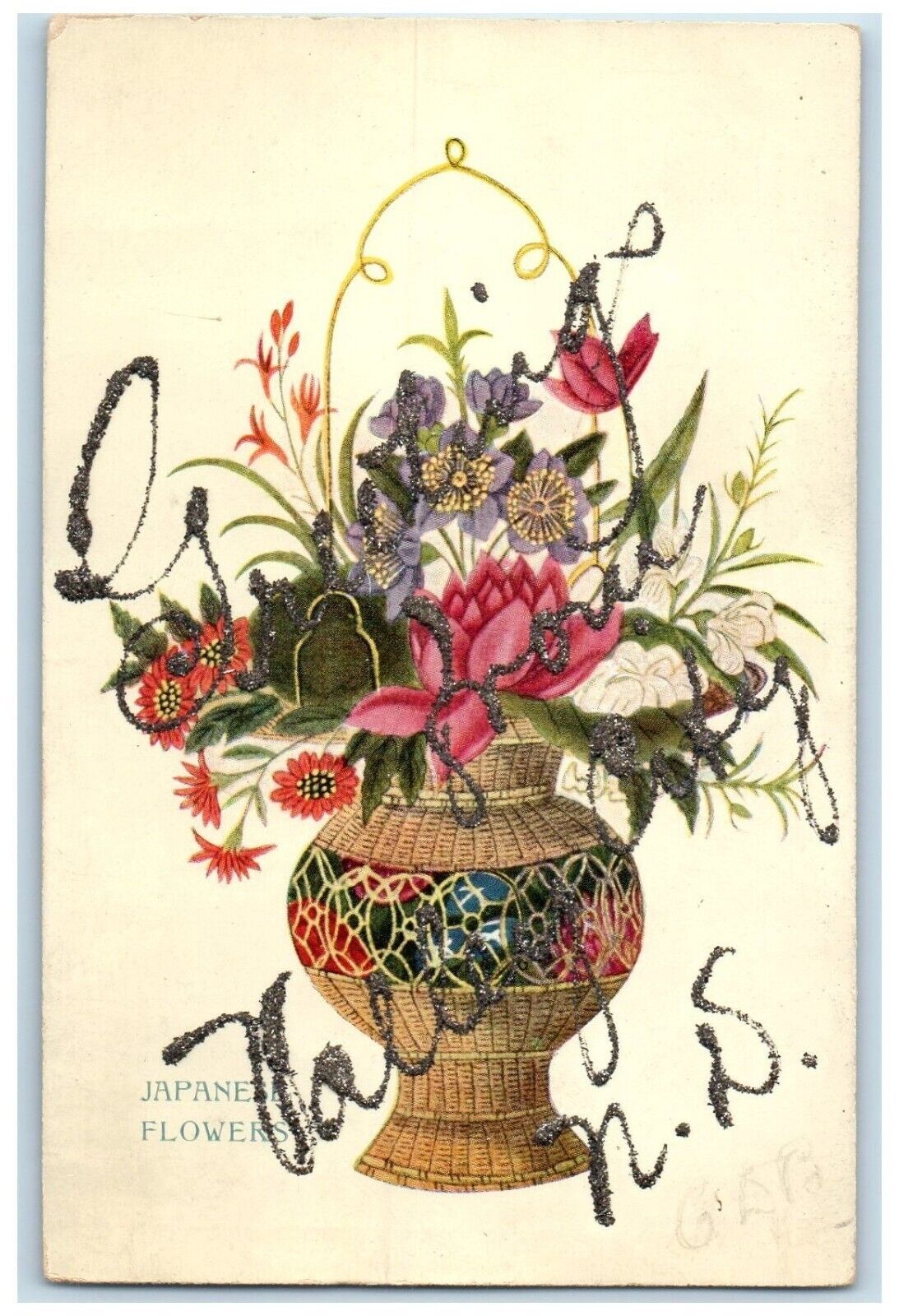c1905 Japanese Flower in a Vase Valley City Nova Scotia Canada Postcard
