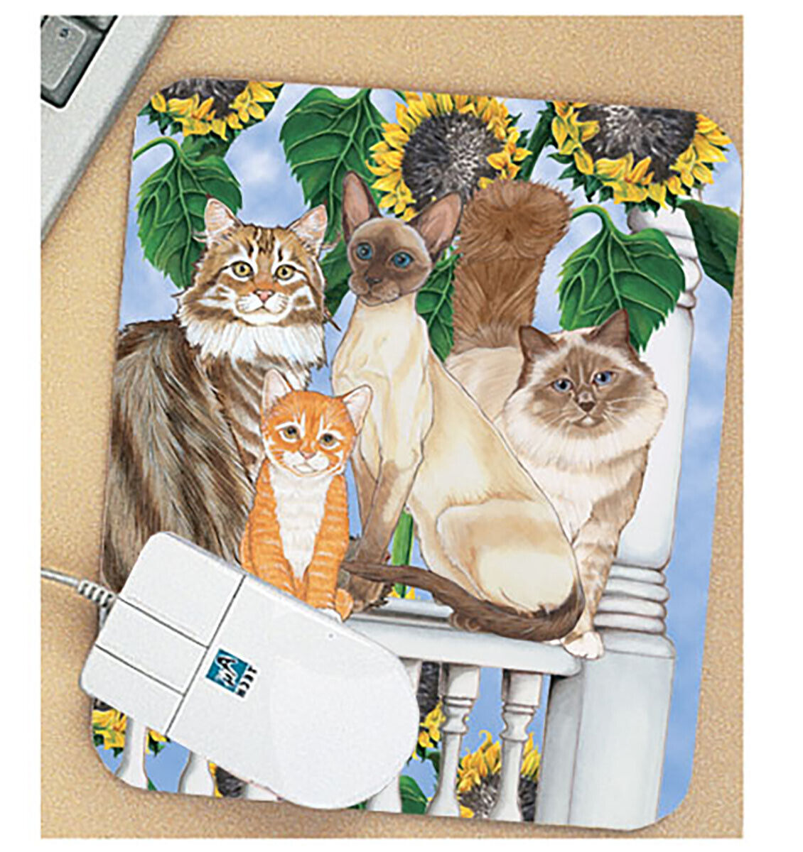 Cats Under the Tuscan Sunflowers Mouse Pad