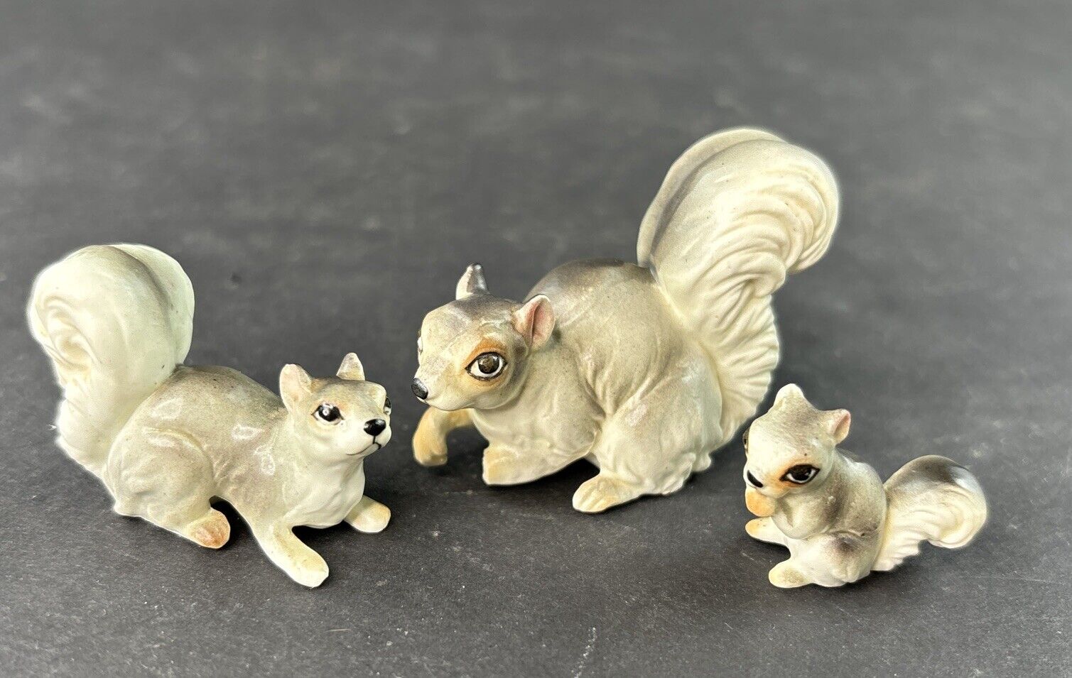 Bone China Grey Squirrel Set of 3 Vintage Miniature Animal Figurines  M890