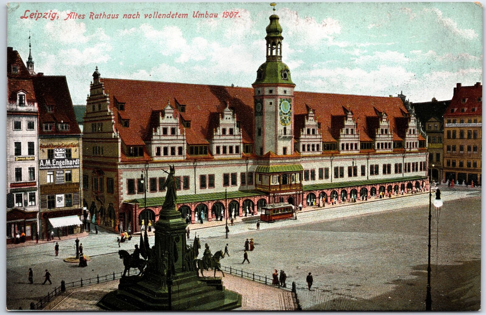 VINTAGE POSTCARD THE COMPLETED CONVERSION OF THE LEIPZIG CITY HALL GERMANY 1907