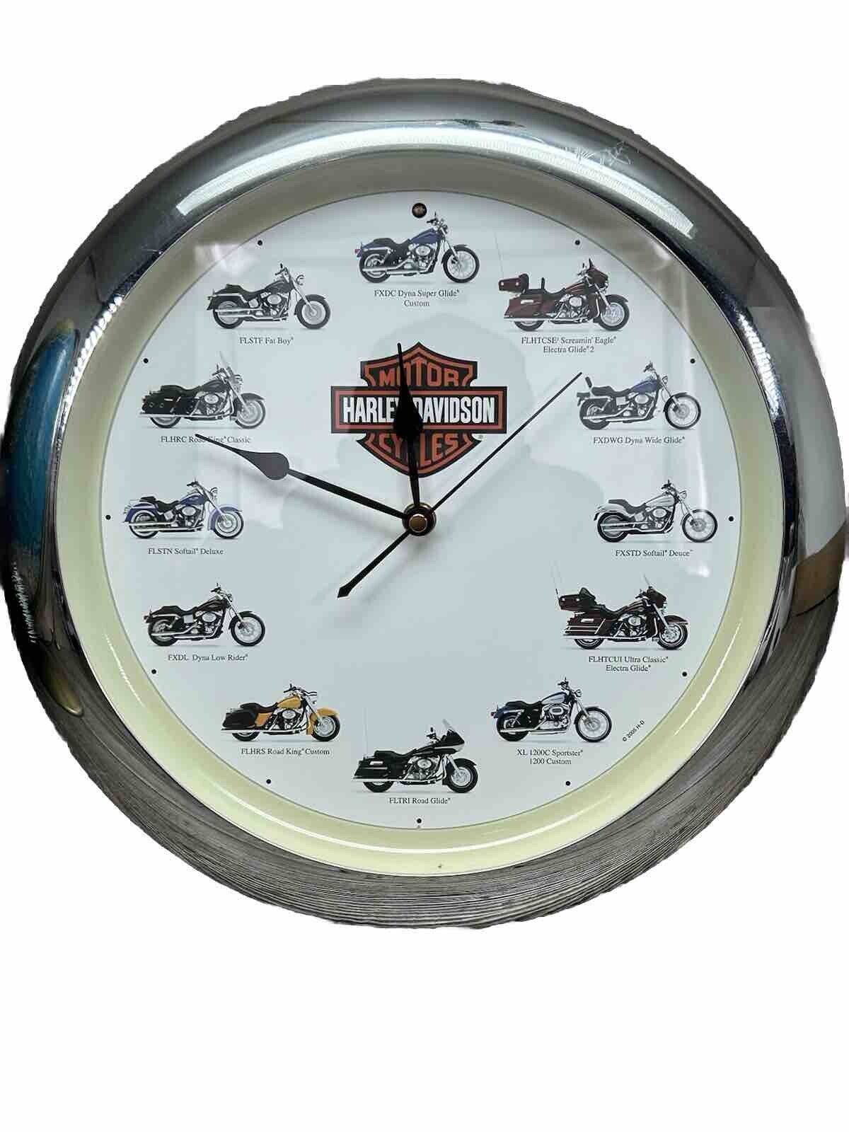Vintage 2000's Chrome Harley Davidson Wall Clock Motorcycles Electronic Sounds 