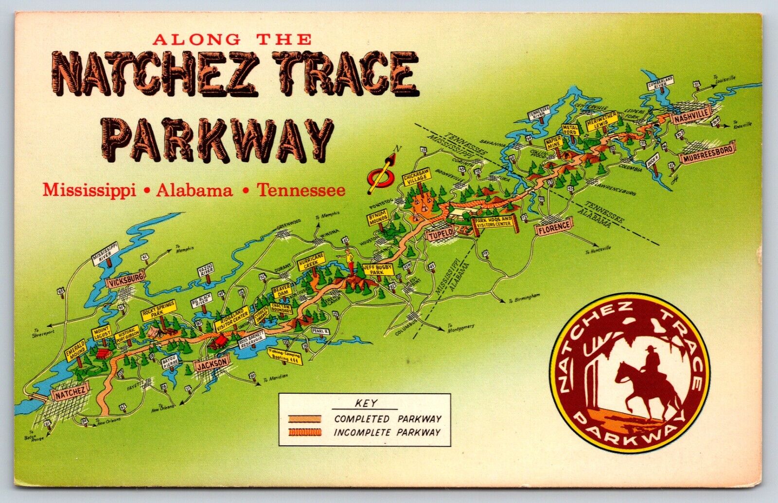 Postcard Along The Natchez Trace Parkway, Mississippi Alabama Tennessee Unposted