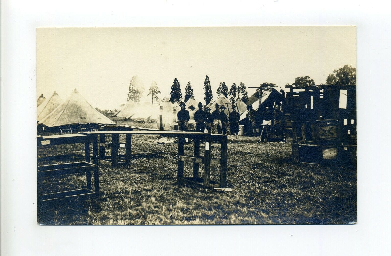 WWI era RPPC photo postcard, Camp Wallace VA, soldiers, 44th Co & Incinerator