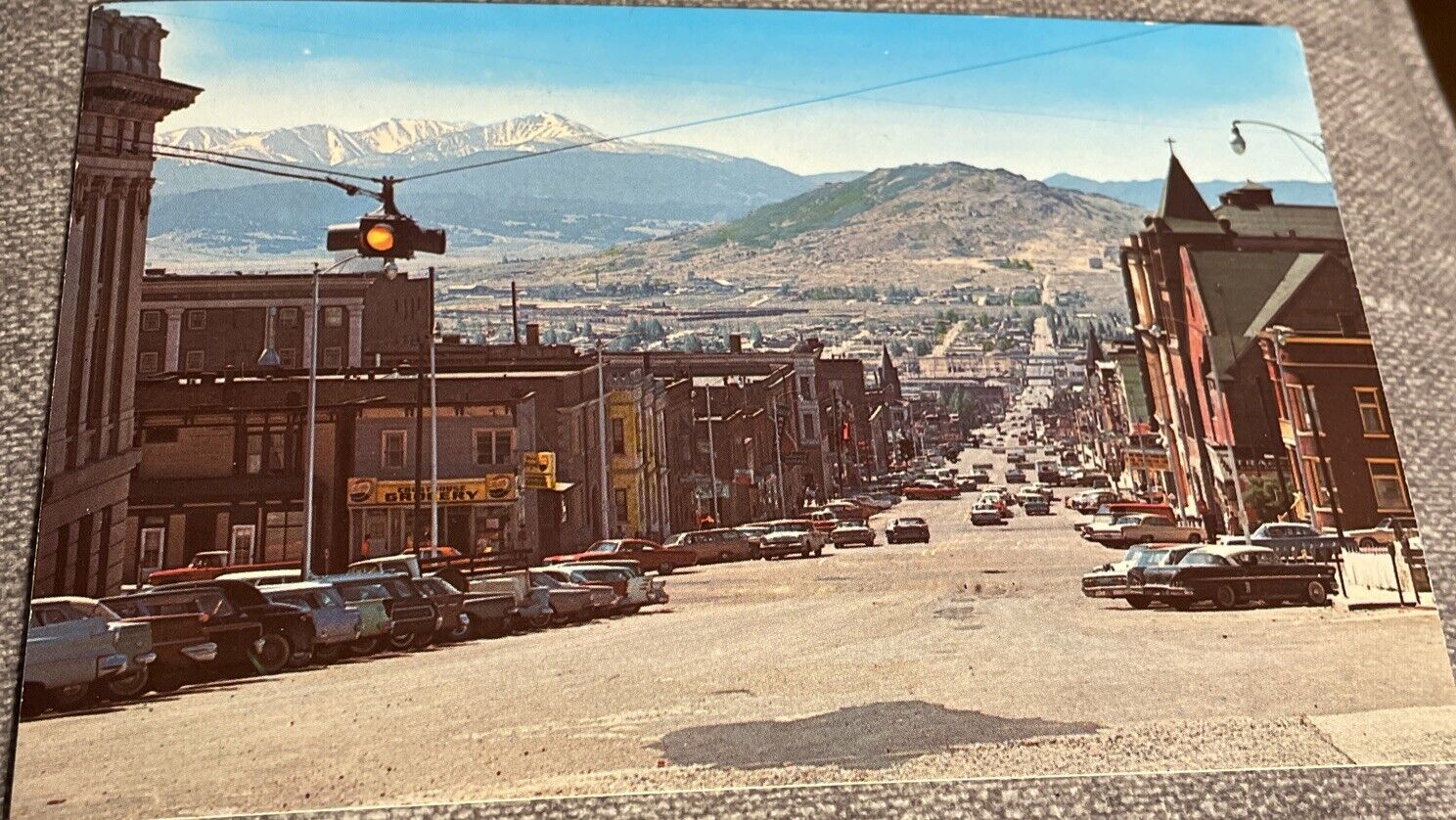 Butte MT Montana St Scene Looking South Chrome Postcard Old Cars Mountains