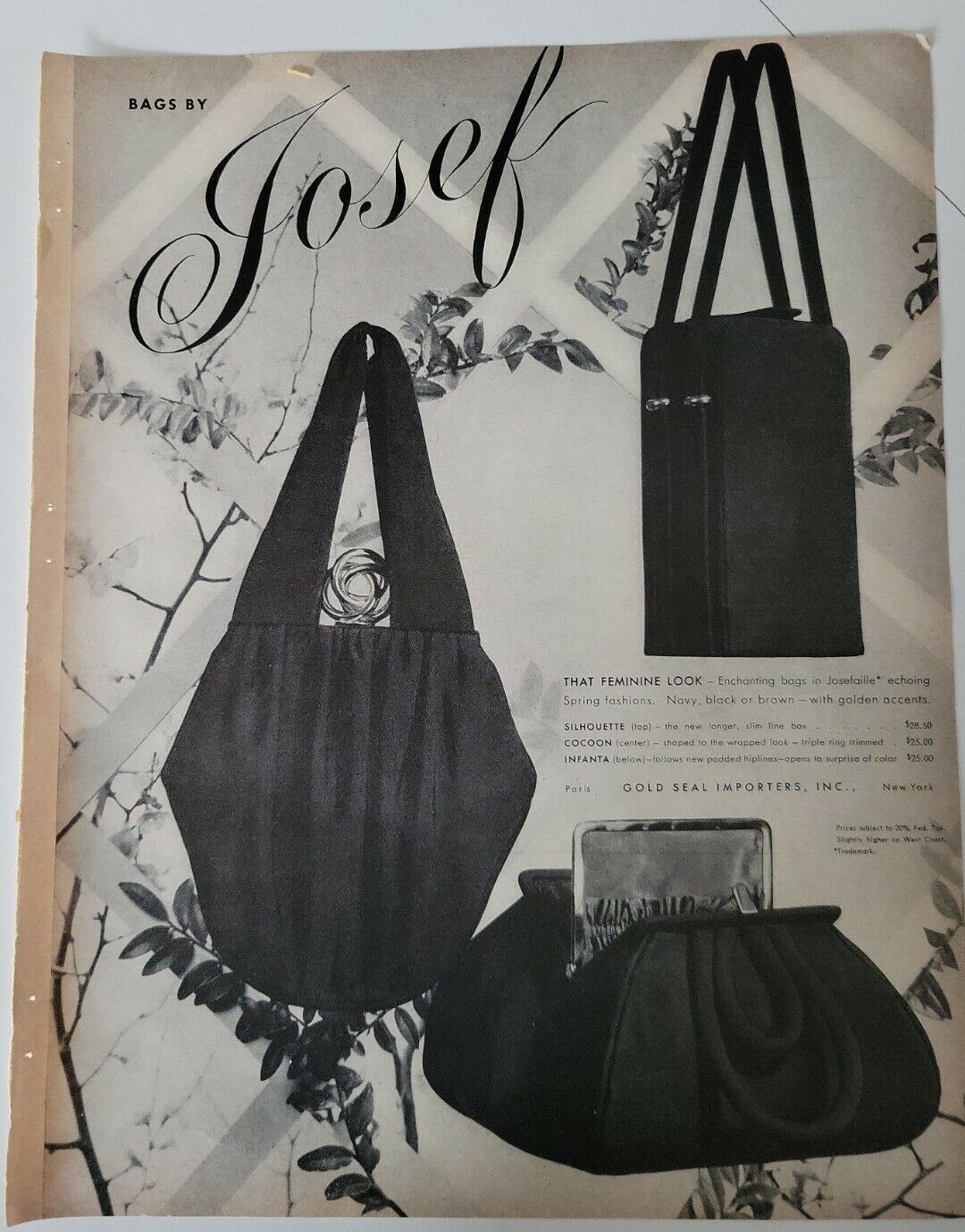 1948 women\'s Josef handbag purse vintage fashion ad