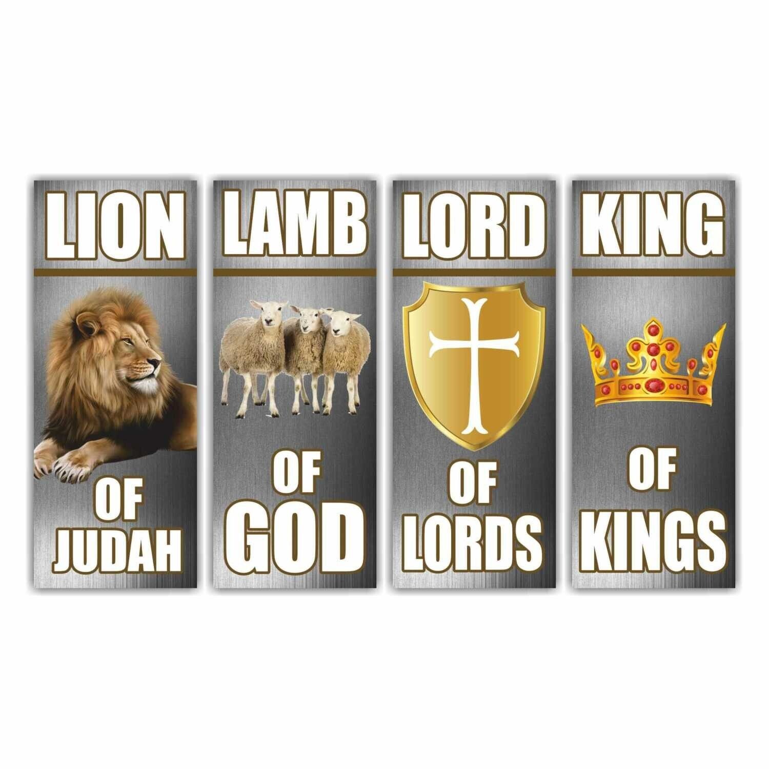 Christian Church Banner Vinyl Poster Sign Lion Lamb King Lord - Set of 4 Banners