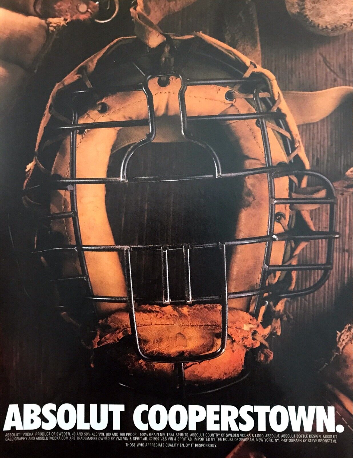 1997 Absolut Cooperstown Catchers Mask photo Absolut Vodka vintage print ad
