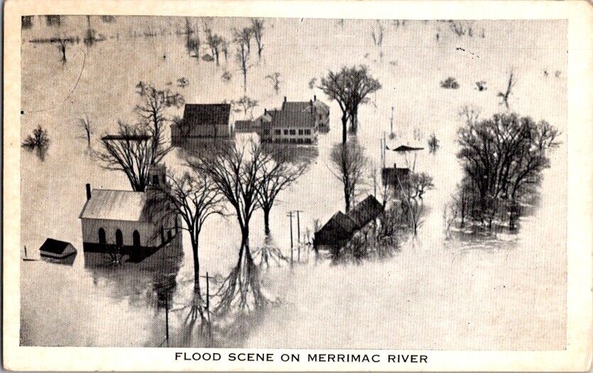 Vintage Postcard Flood Scene Merrimac River MA Massachusetts                M378