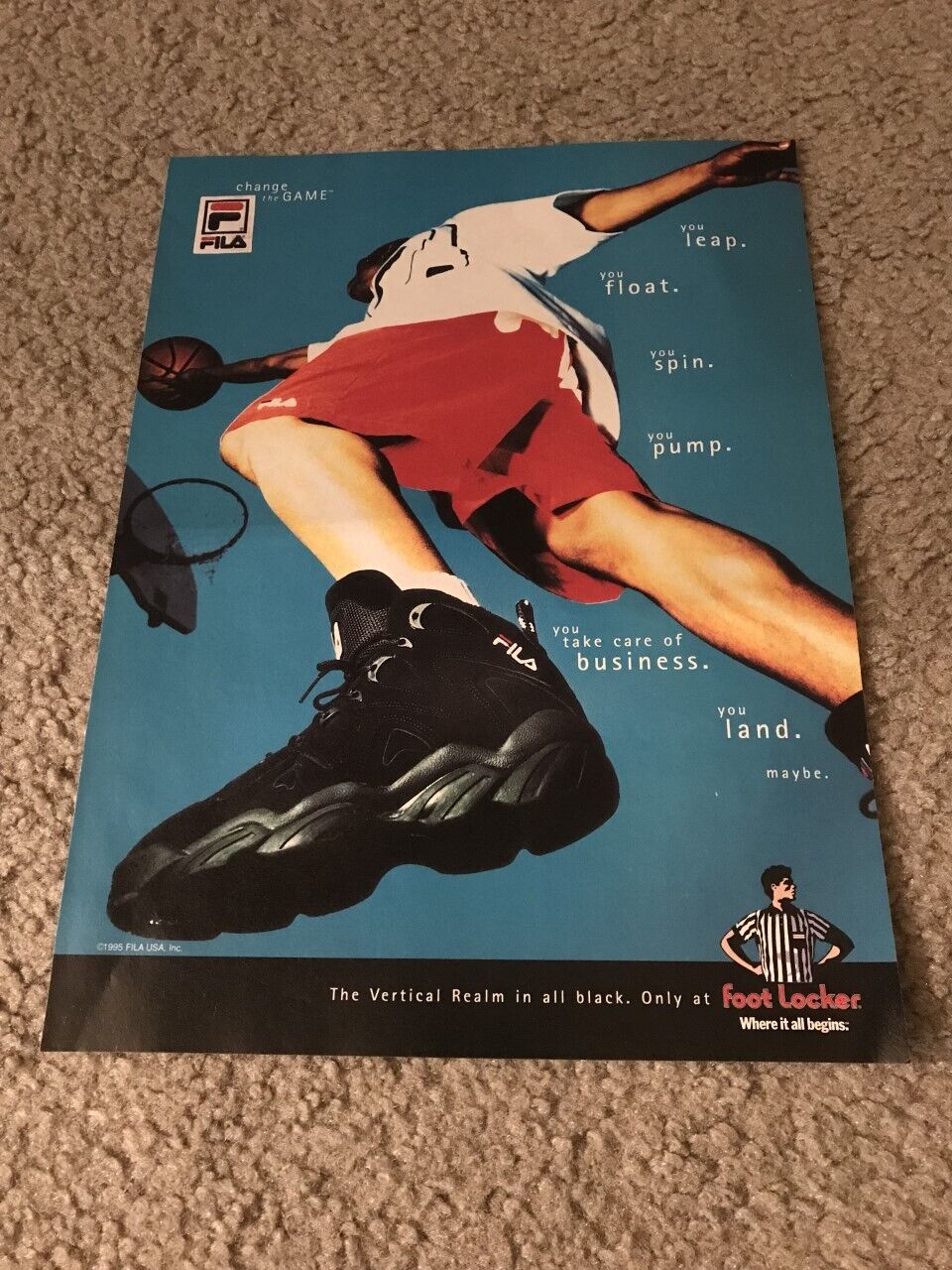 Vintage 1995 FILA VERTICAL REALM Basketball Shoes Poster Print Ad 1990s