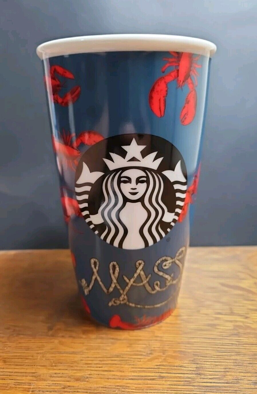 Starbucks Travel Mug Ceramic Cup Boston Massachusetts Ropes & Lobsters ca. 2016