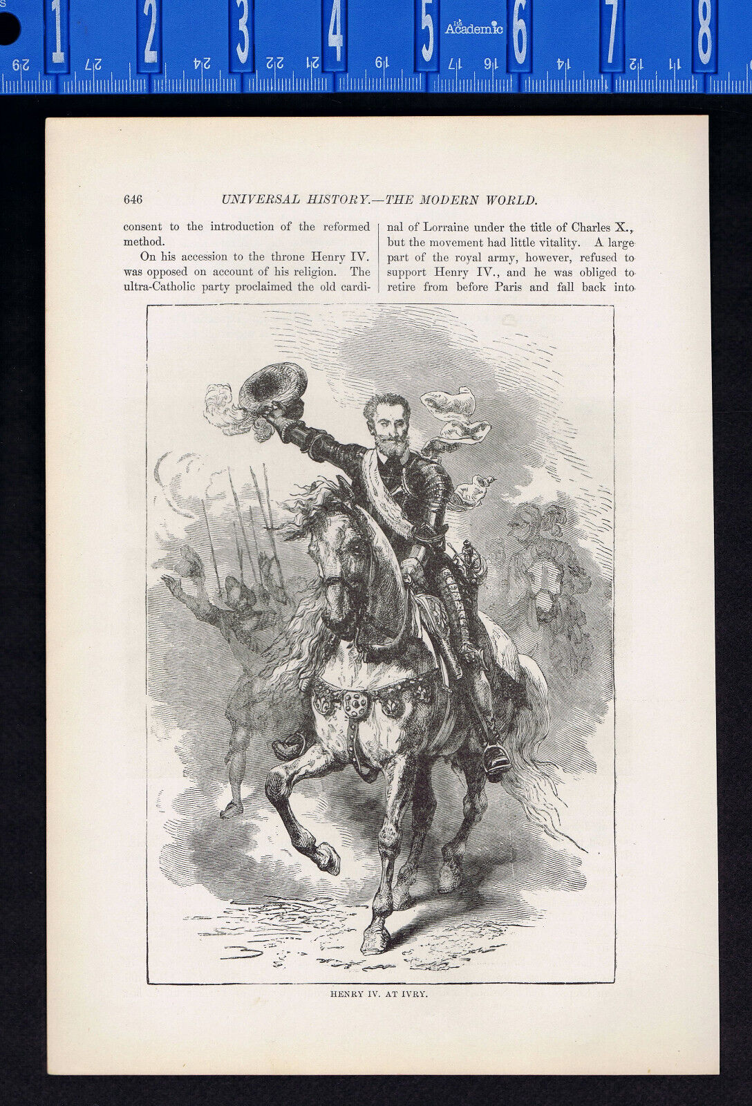 French King Henry IV at 1590 Battle of Ivry -1901 Historical Print