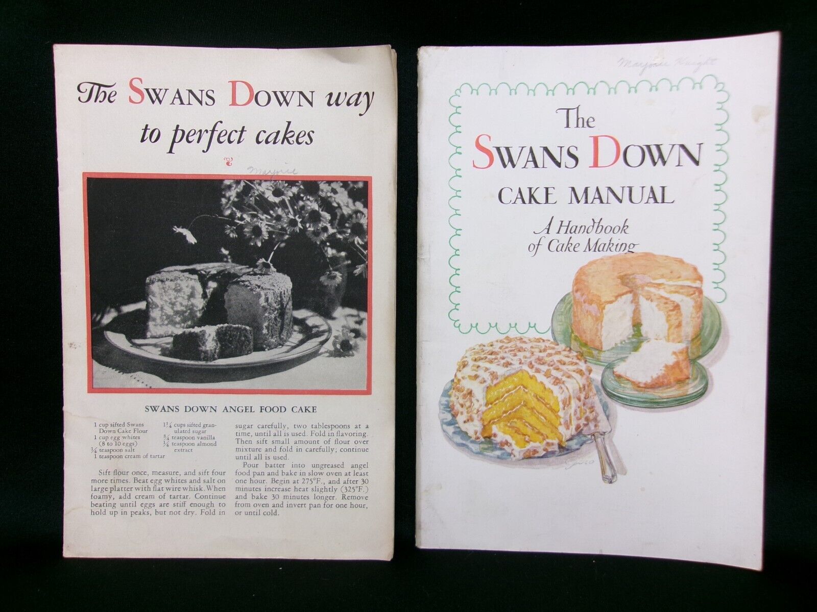 Lot/2 – 1930 Vintage SWANS DOWN Advertising Cake Manual & Recipe Booklets
