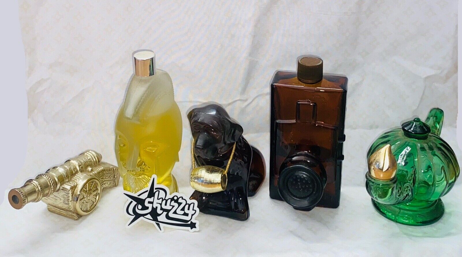 Vintage Lot Of 5 Avon Bottles, Cannon, Roman Head, St. Bernard,  Camera And Lamp