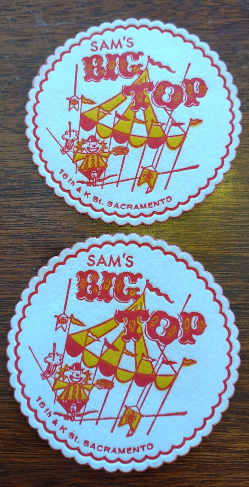 Vintage Sacramento CA Sam\'s Big Top Paper Coasters