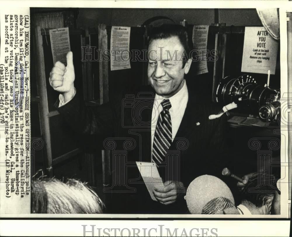 1970 Press Photo Jess Unruh, California gubernatorial candidate, after voting
