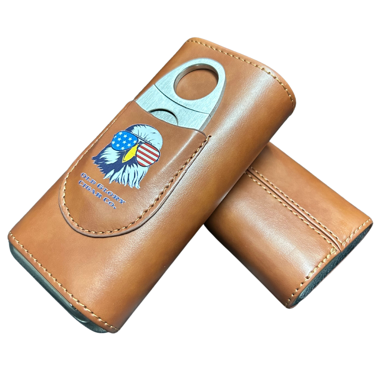 Travel Cigar Case 3- Finger Premium Leather-Cedar Wood Lined And Cigar Cutter