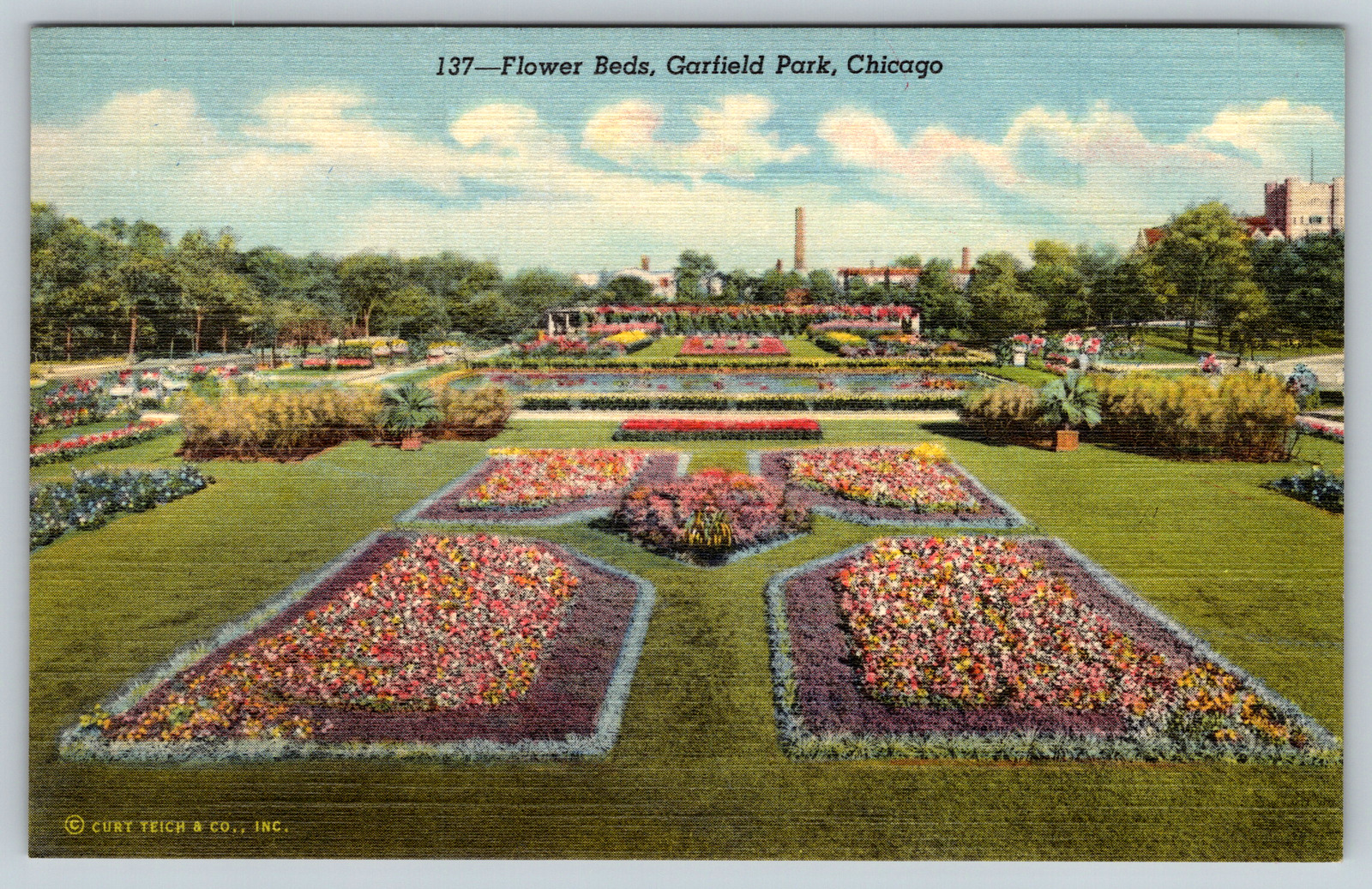 c1940s Flower Beds Garfield Park Chicago Illinois Vintage Postcard