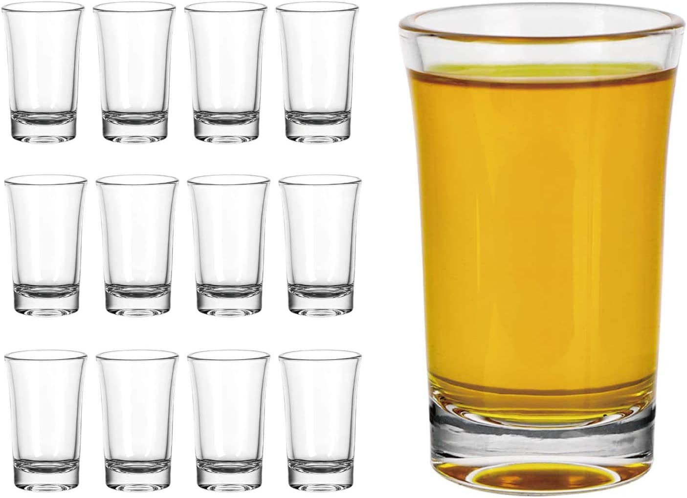 Clear Shot Glasses - Set of 12 - 1.5 Ounce - Heavy Base round Shooter Glass Set