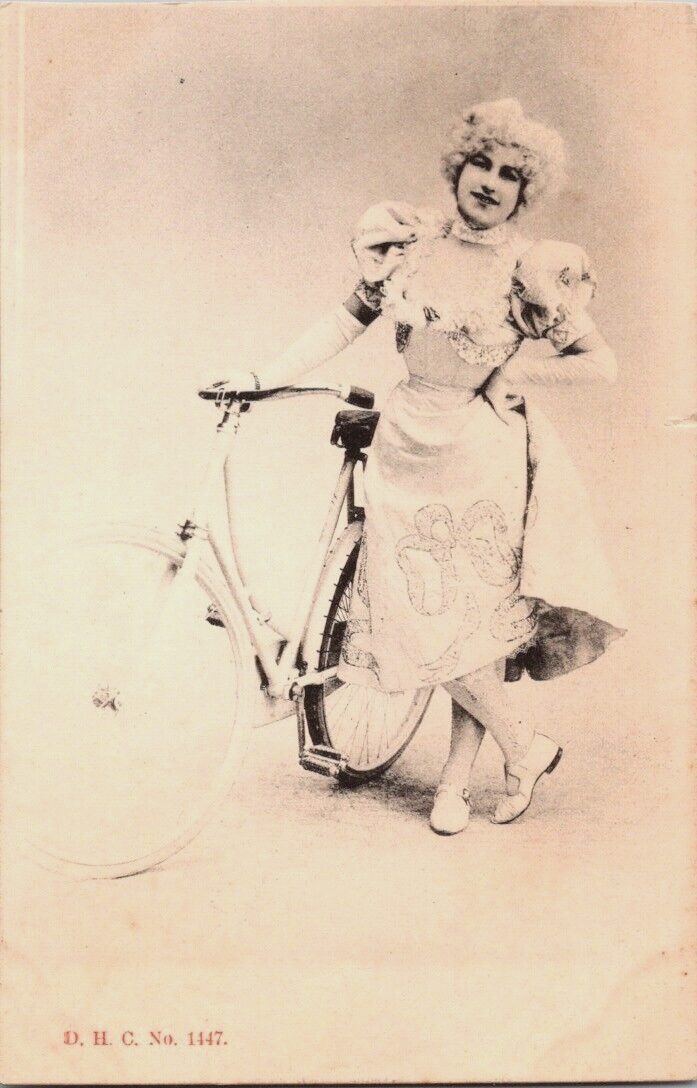 c1900s French PostcardRPPC Lady & Bicycle D. H. C. No 1447 Unposted