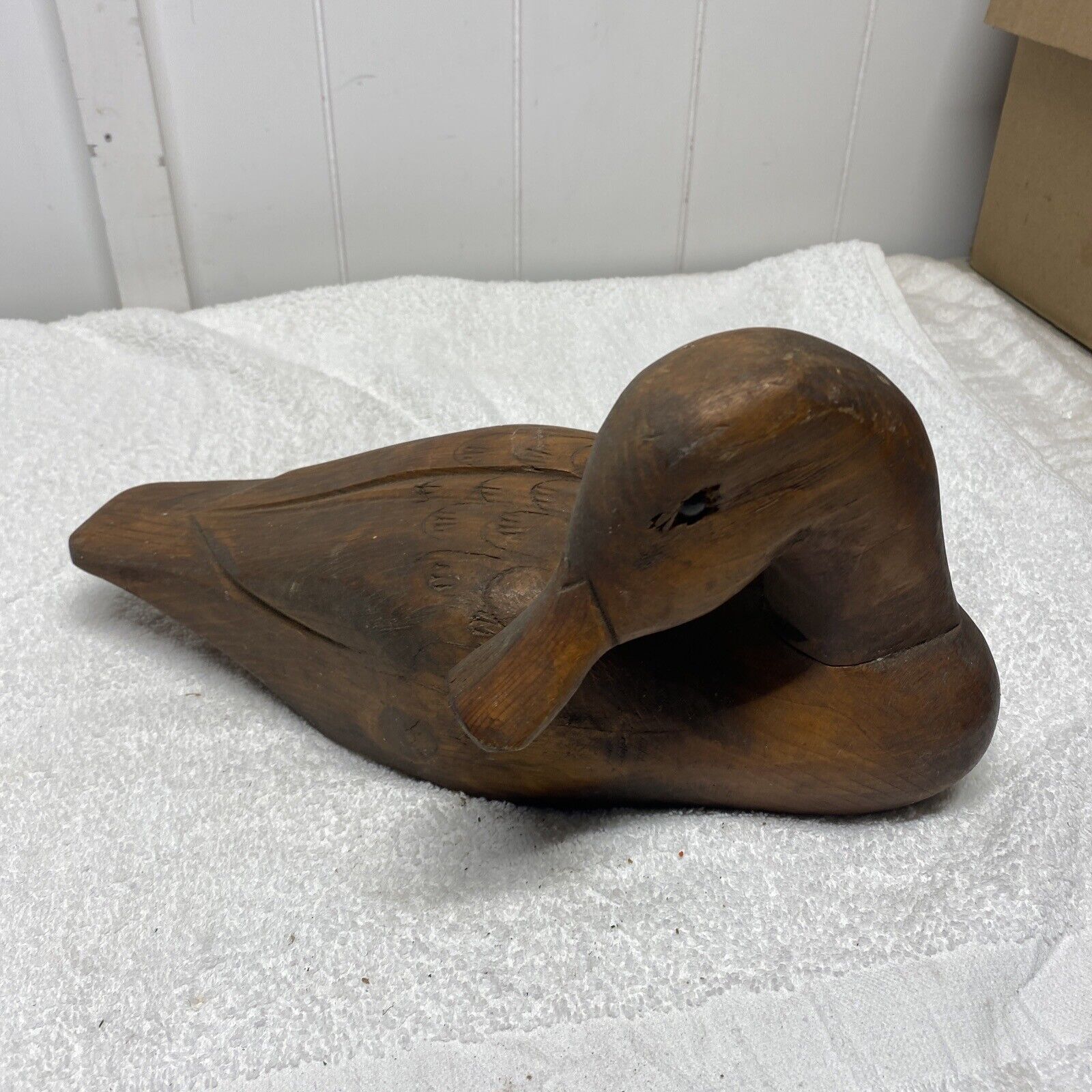 Vintage Handcarved Brown Wooden Duck