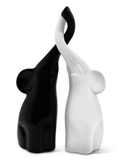 Vaudagio Loving Pair of Elephants in Black and White - Modern Ceramic 