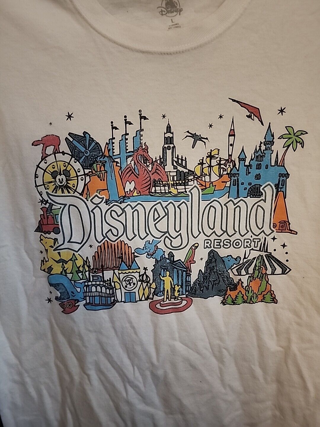 Disneyland Resort White Shirt Disney Rides Opening Dates On Back Sz L Nice CR2