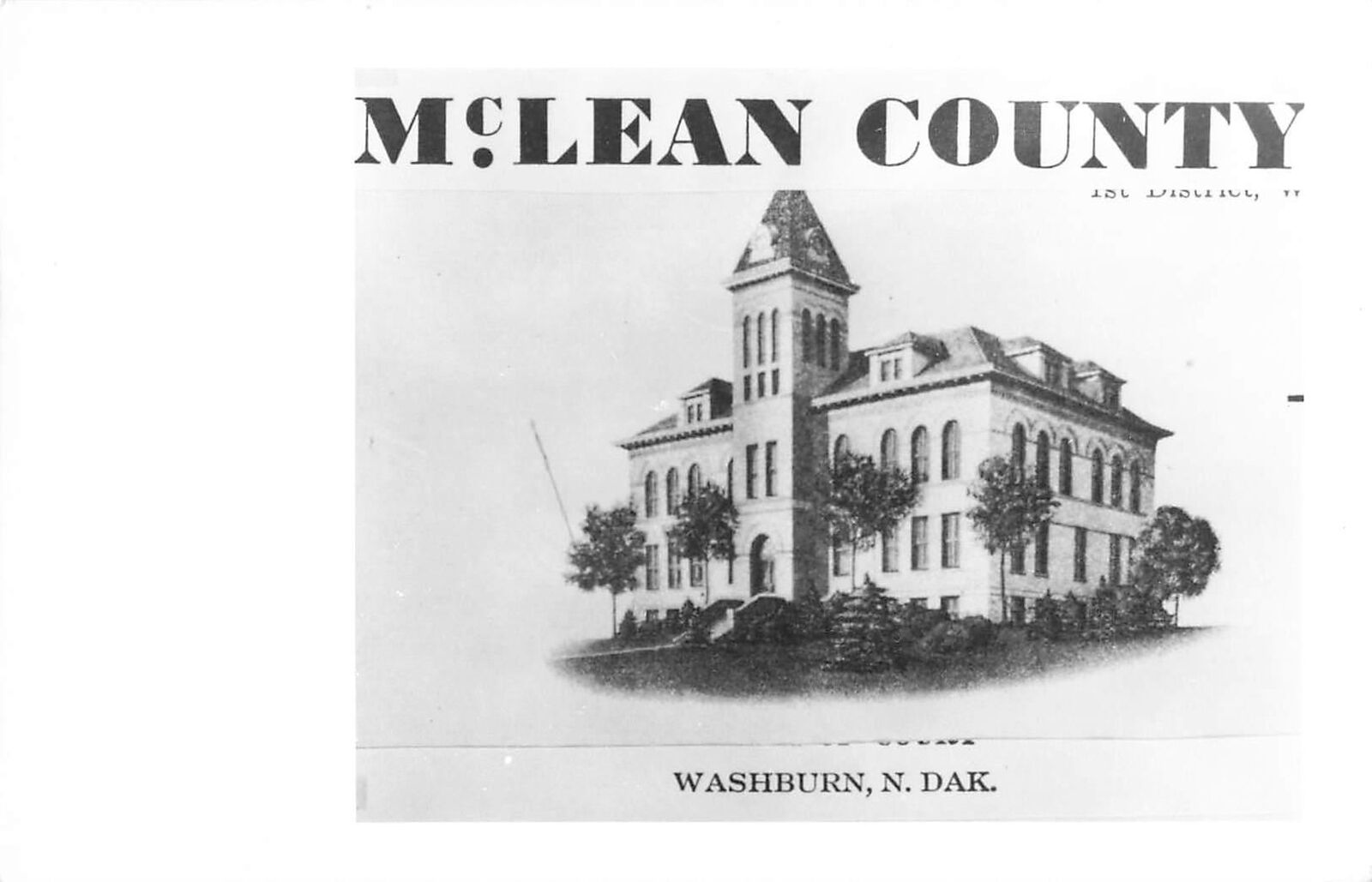 RPPC McLean County Courthouse, Washburn, North Dakota Real Photo Postcard
