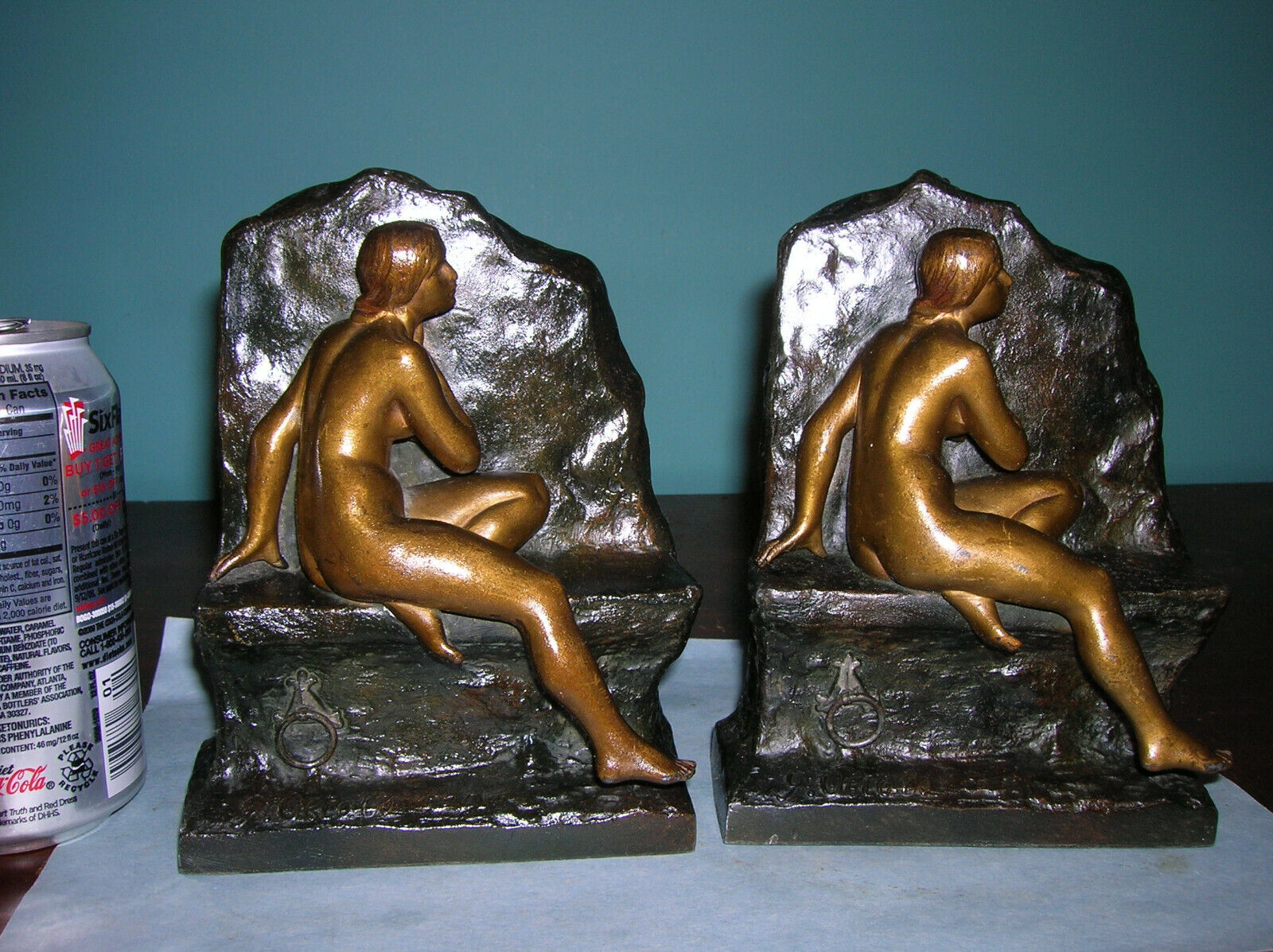 RARE antique bookends Chained Andromeda mythology artist Gustavo Obiols, 8 lbs